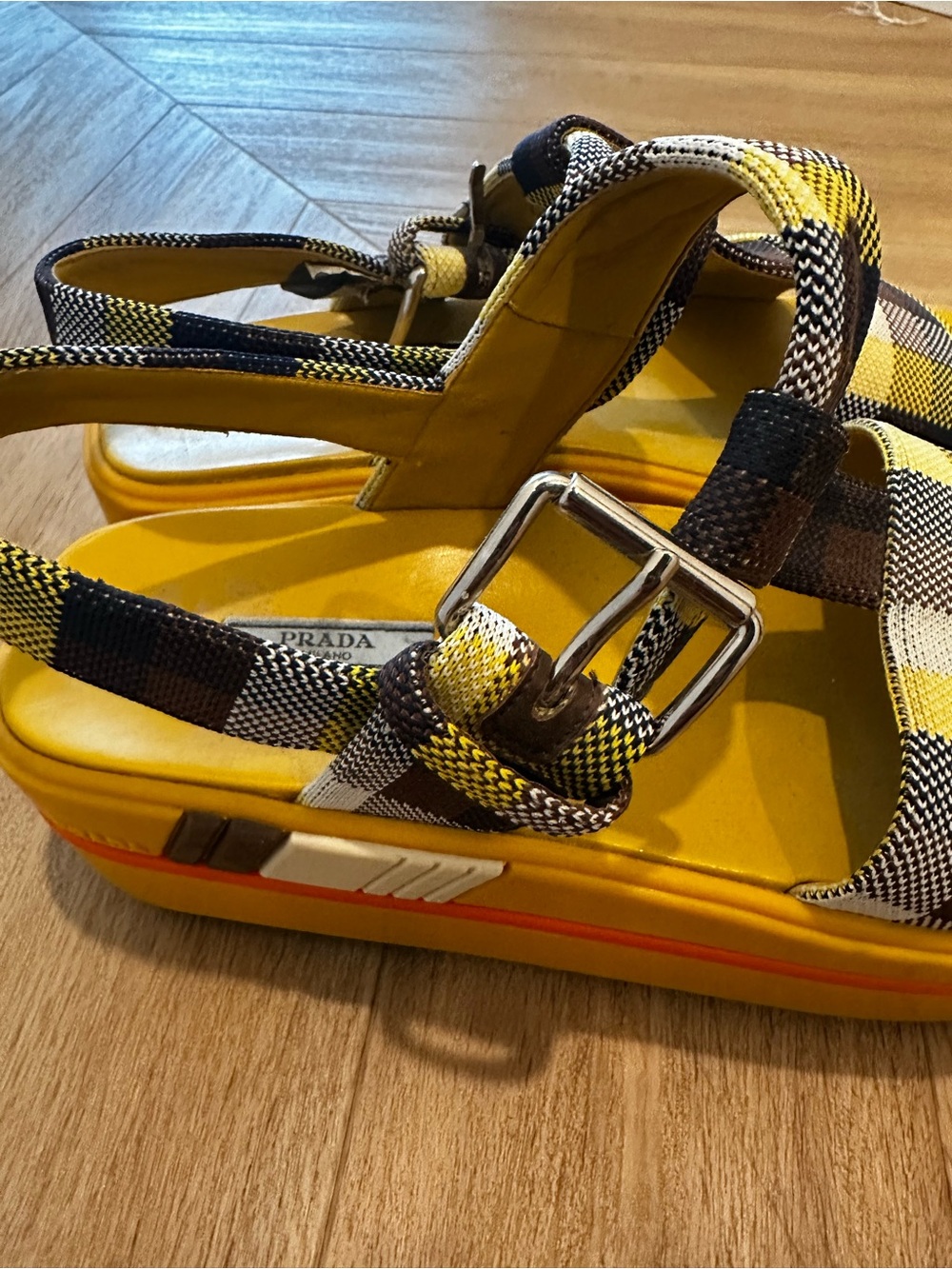 Prada Yellow Plaid Platform Sandals - Women's - Picture 4 of 14